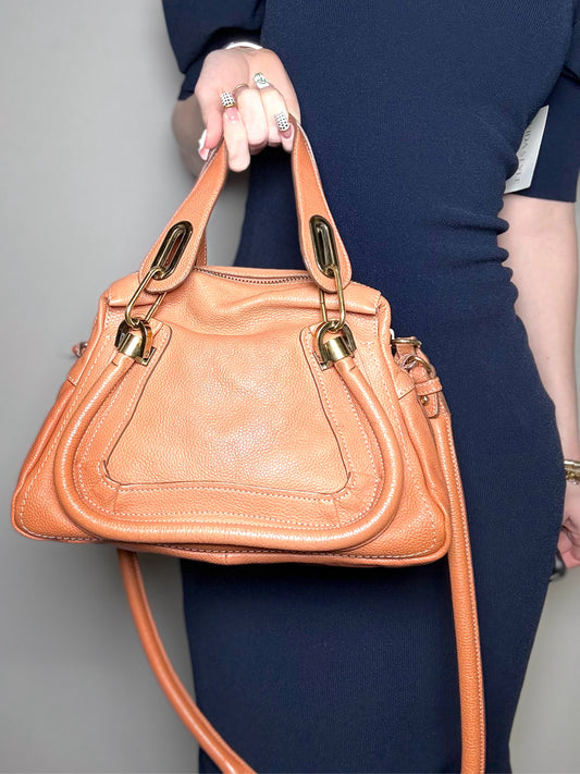 Chloe Paratay Small Roll Top Leather Satchel Orange Pre-owned Bag