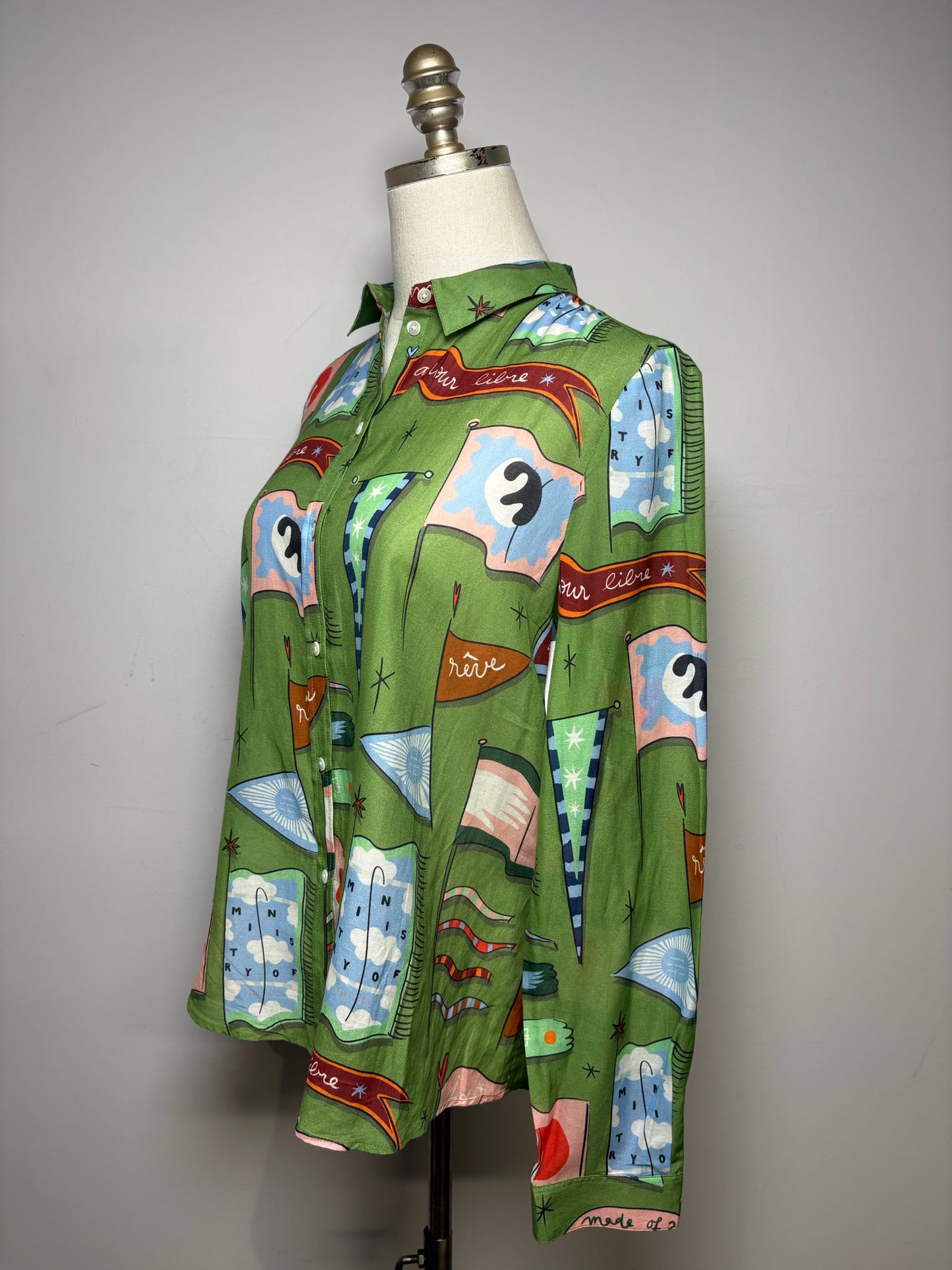 Women Size 36 Sézane x Pangea Pierro Green Cotton Pre-Owned Button-Down Shirt