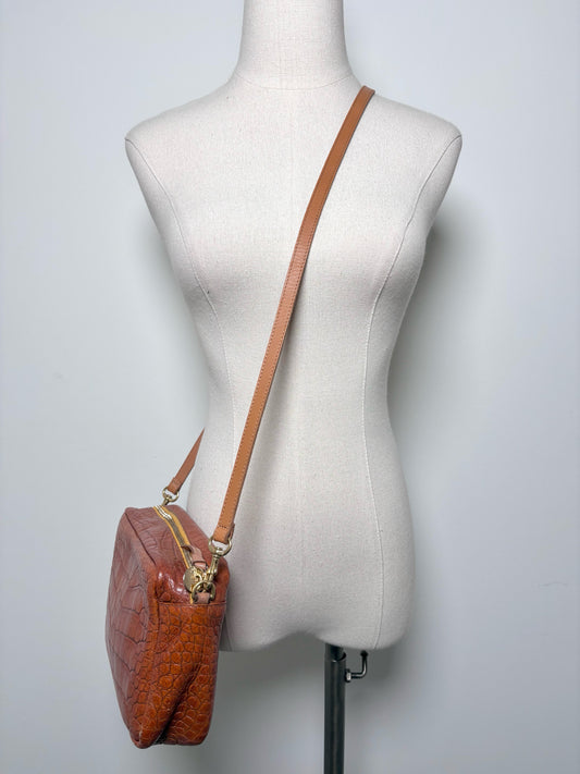 Leather Clare V. Croc Embossed Leather Pre-owned Cognac Small Purse