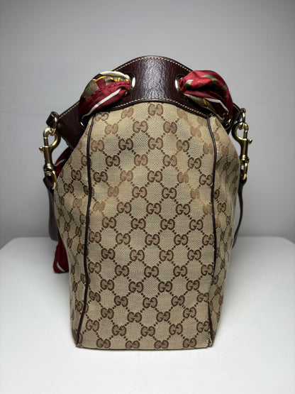 Women's Authentic Gucci GG Canvas Positano Brown Leather Vintage Authentic Pre-Owned Tote Bag
