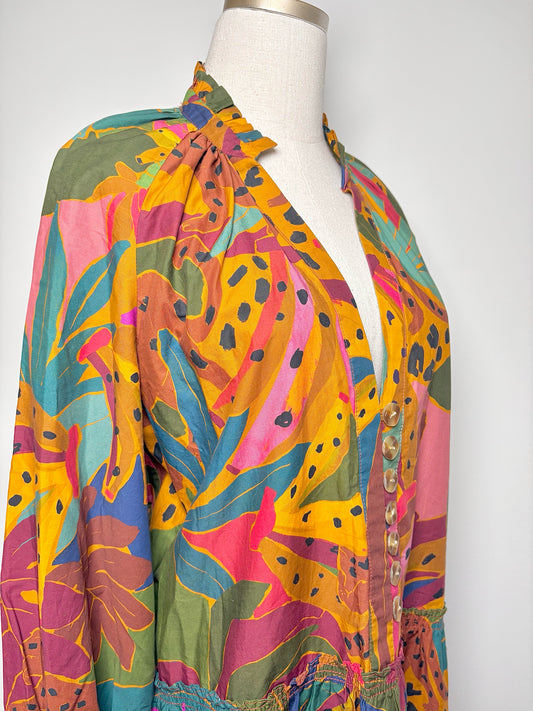 Women Size S Farm Rio Brown, Green and Pink Jungle Cotton NWT Dress