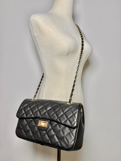 No Label Solid Leather Black Cowhide Flap Purse