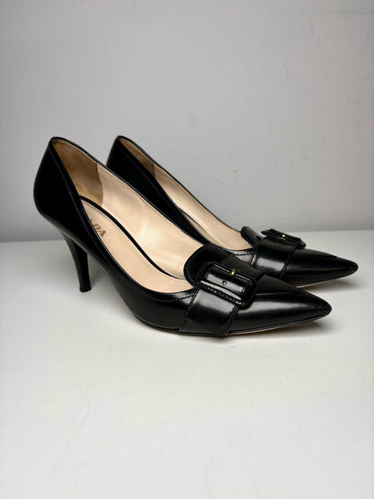 W Shoe Size 38.5 Prada Black Leather Genuine Leather Women's Vintage Heels