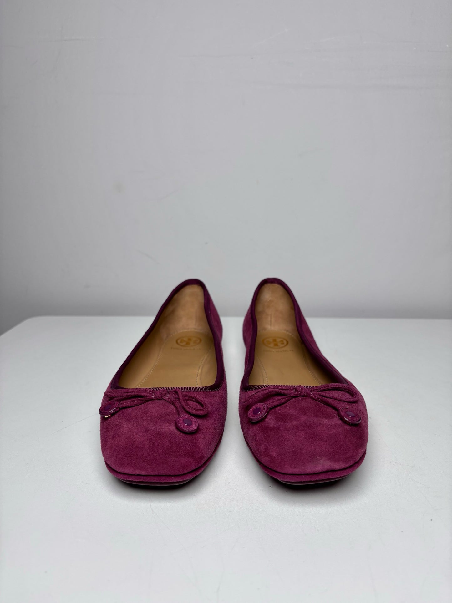 W Shoe Size 8.5 Tory Burch Wine Leather Suede Pre-owned Flats