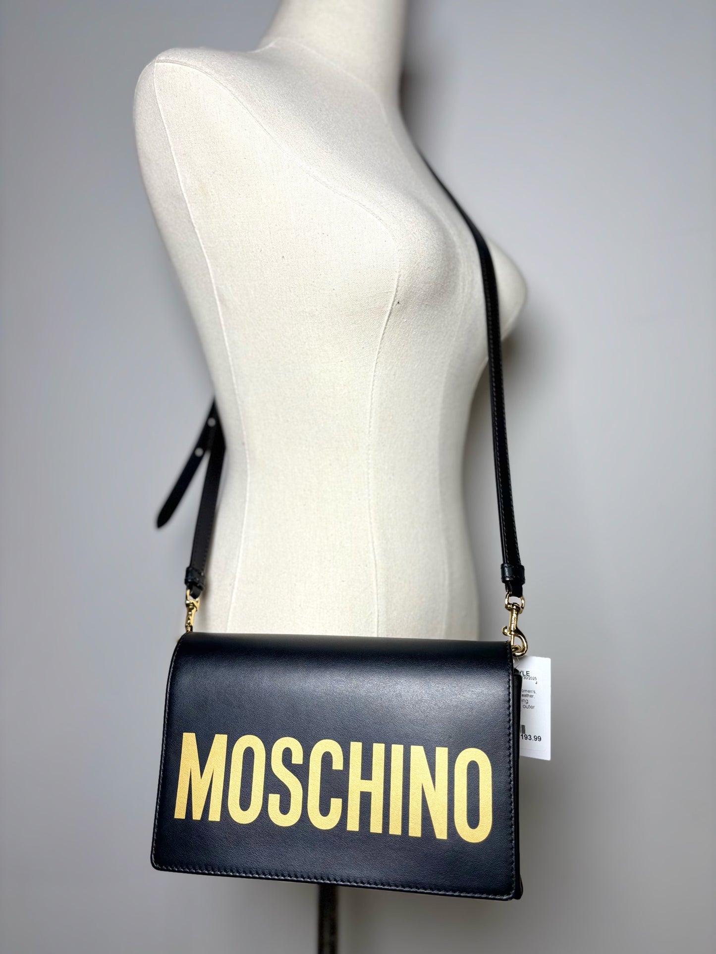 Moschino Solid Leather Black Crossbody Lettering Purse