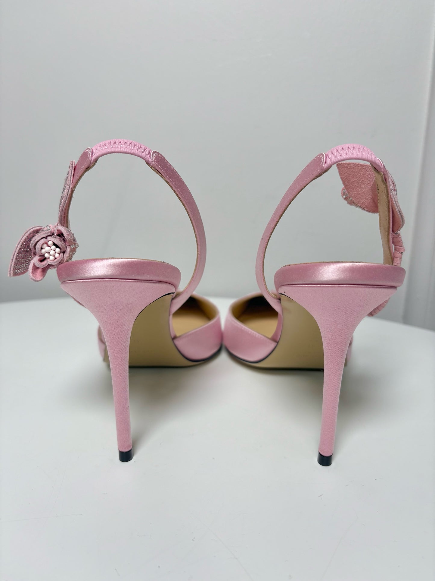 W Shoe Size 41 (10 - 10.5) Mach & Mach Pink Satin Heels