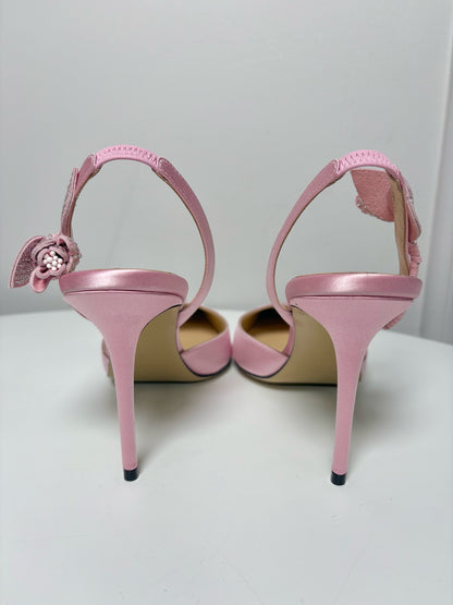 W Shoe Size 41 (10 - 10.5) Mach & Mach Pink Satin Heels