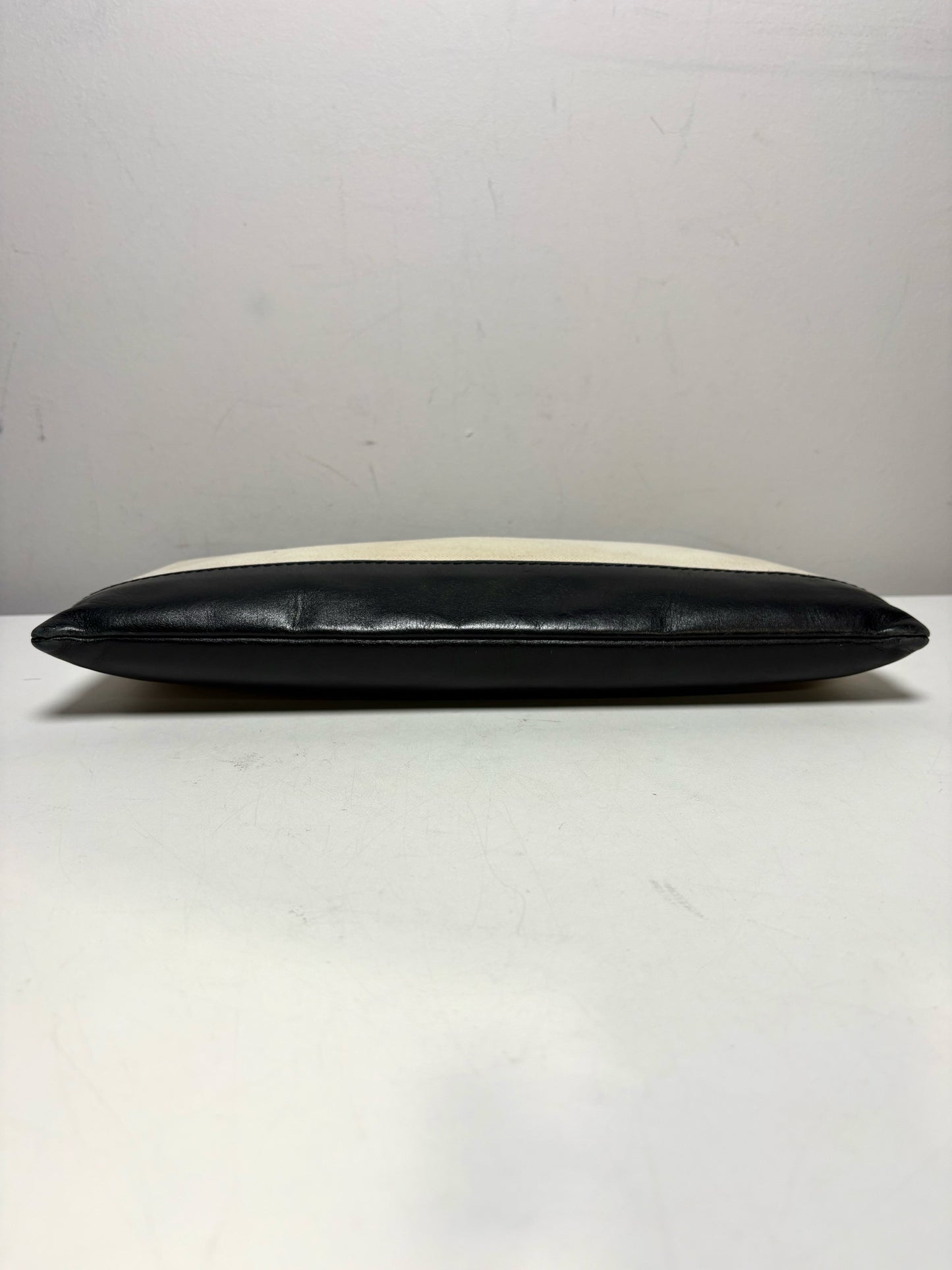Balenciaga Logo Clip Canvas & Leather Neutrals Pre-Owned Portfolio Clutch