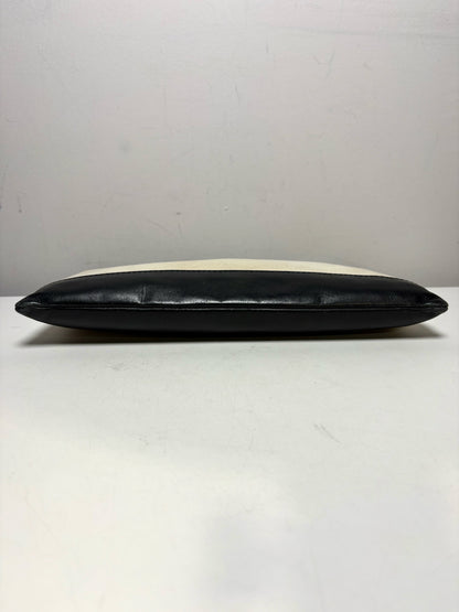 Balenciaga Logo Clip Canvas & Leather Neutrals Pre-Owned Portfolio Clutch
