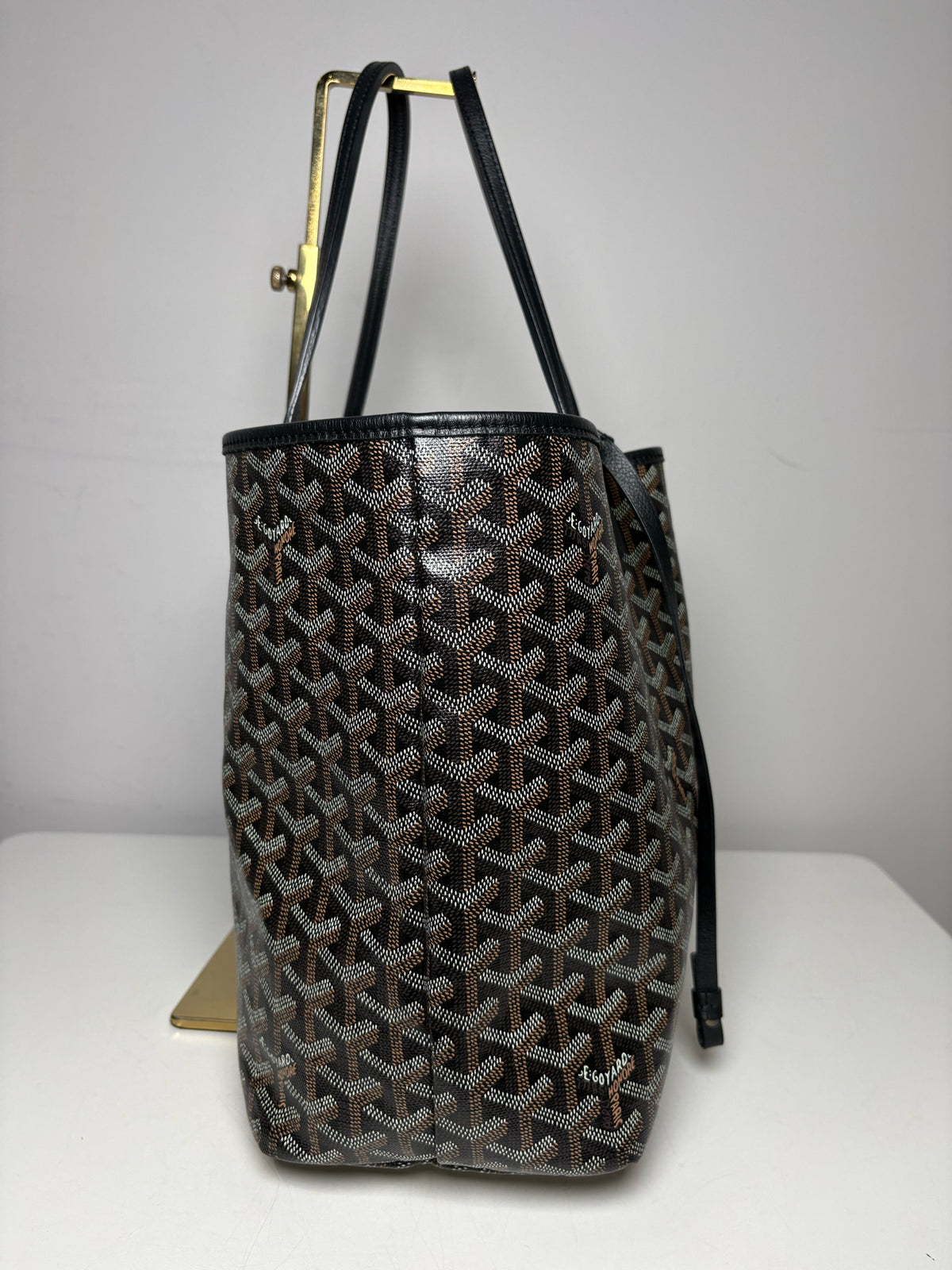 Women's Authentic Goyard Saint Louis PM Black Brown Goyardine Coated Canvas Pre-Owned Tote Bag