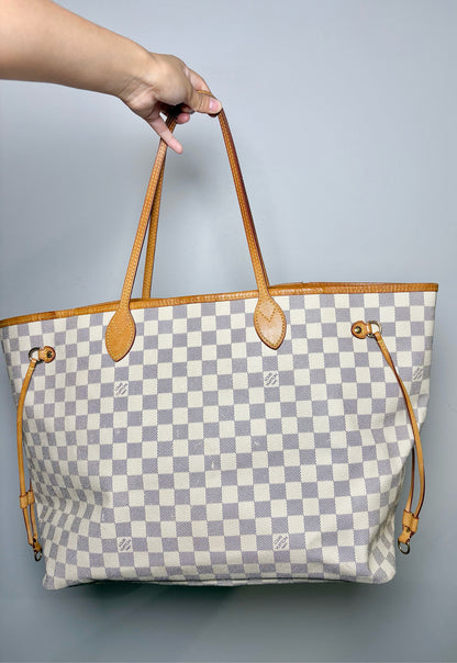 Coated Canvas Pre-owned Neverfull GM Damier Azur Louis Vuitton Bag