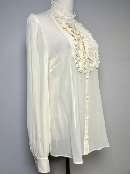 Women Size 48 (M) Dolce & Gabbana Cream Solid Women's 100% Silk Vintage Blouse