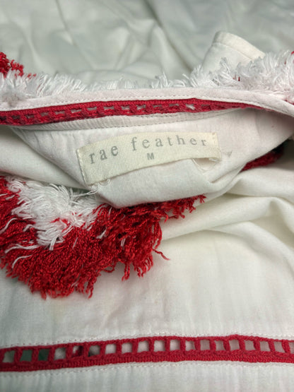 Women's Size M Rae Feather White & Red Embroidered Cutout Cotton Pre-Owned Tiered Maxi Dress