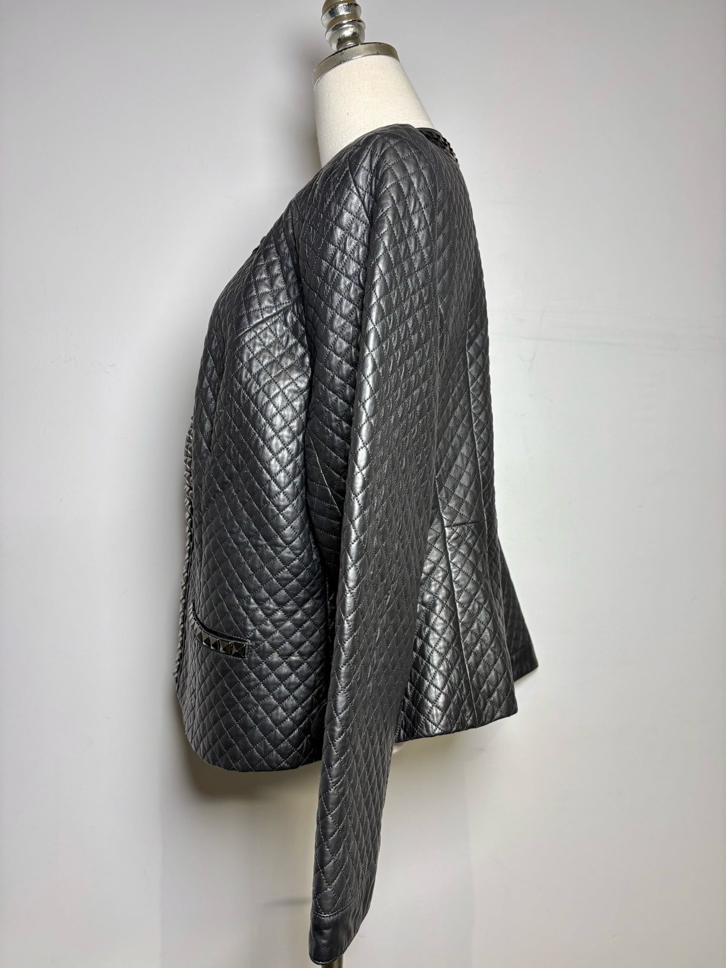 Women Size 16W Sejour Black Quilted, Studded Women's 100% Leather Jacket