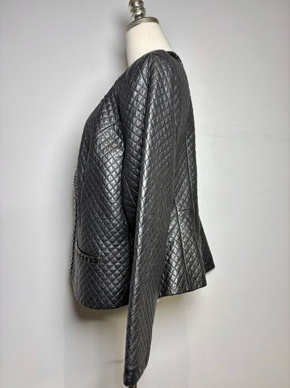 Women Size 16W Sejour Black Quilted, Studded Women's 100% Leather Jacket
