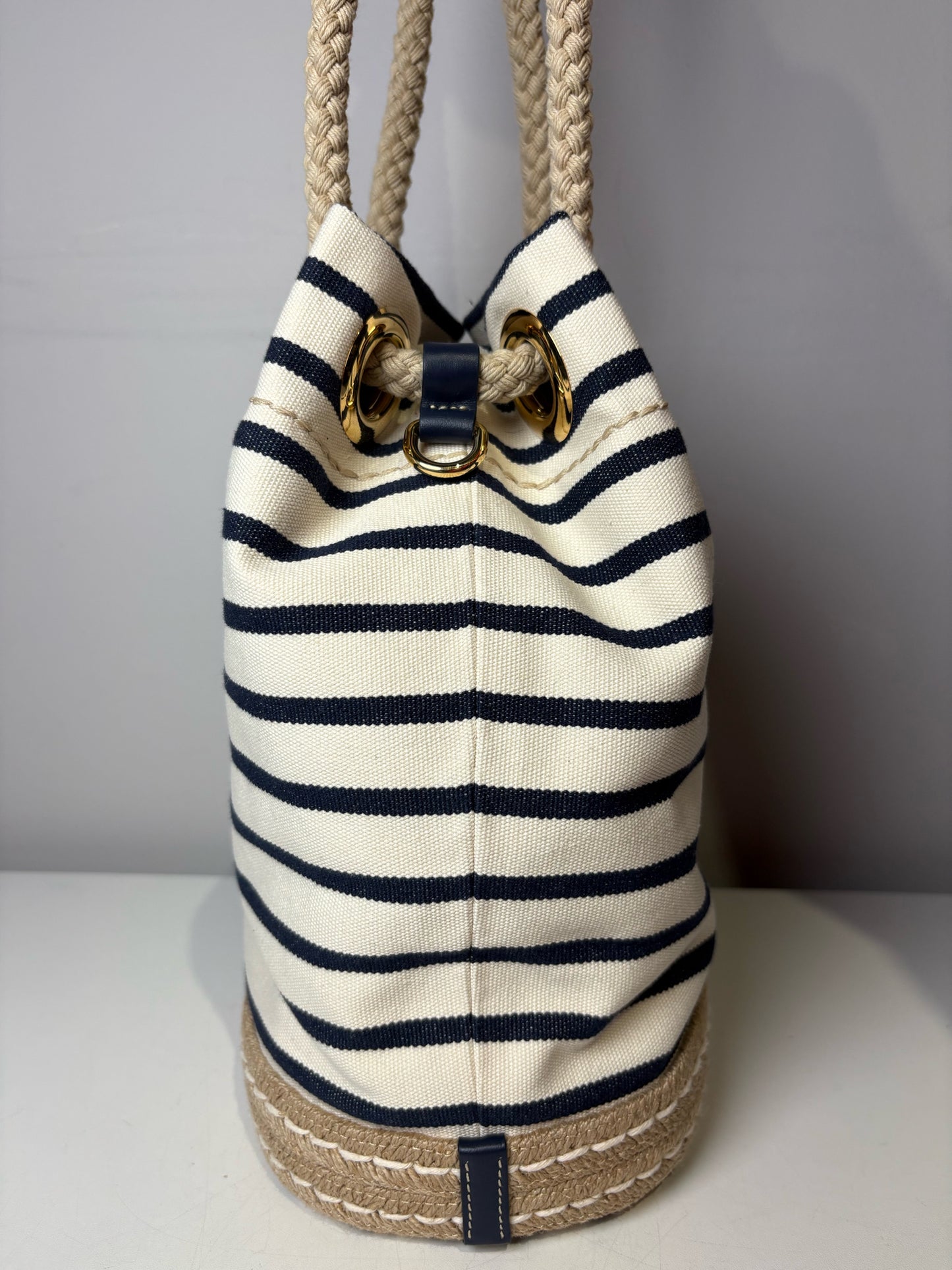 Prada Mariner Canvas Medium Bucket Bag Stripe Cream Pre-owned Purse
