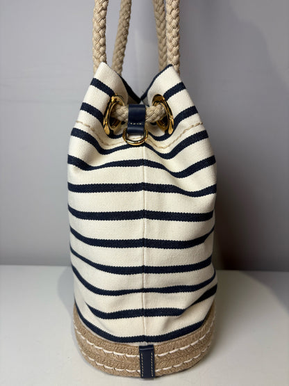 Prada Mariner Canvas Medium Bucket Bag Stripe Cream Pre-owned Purse