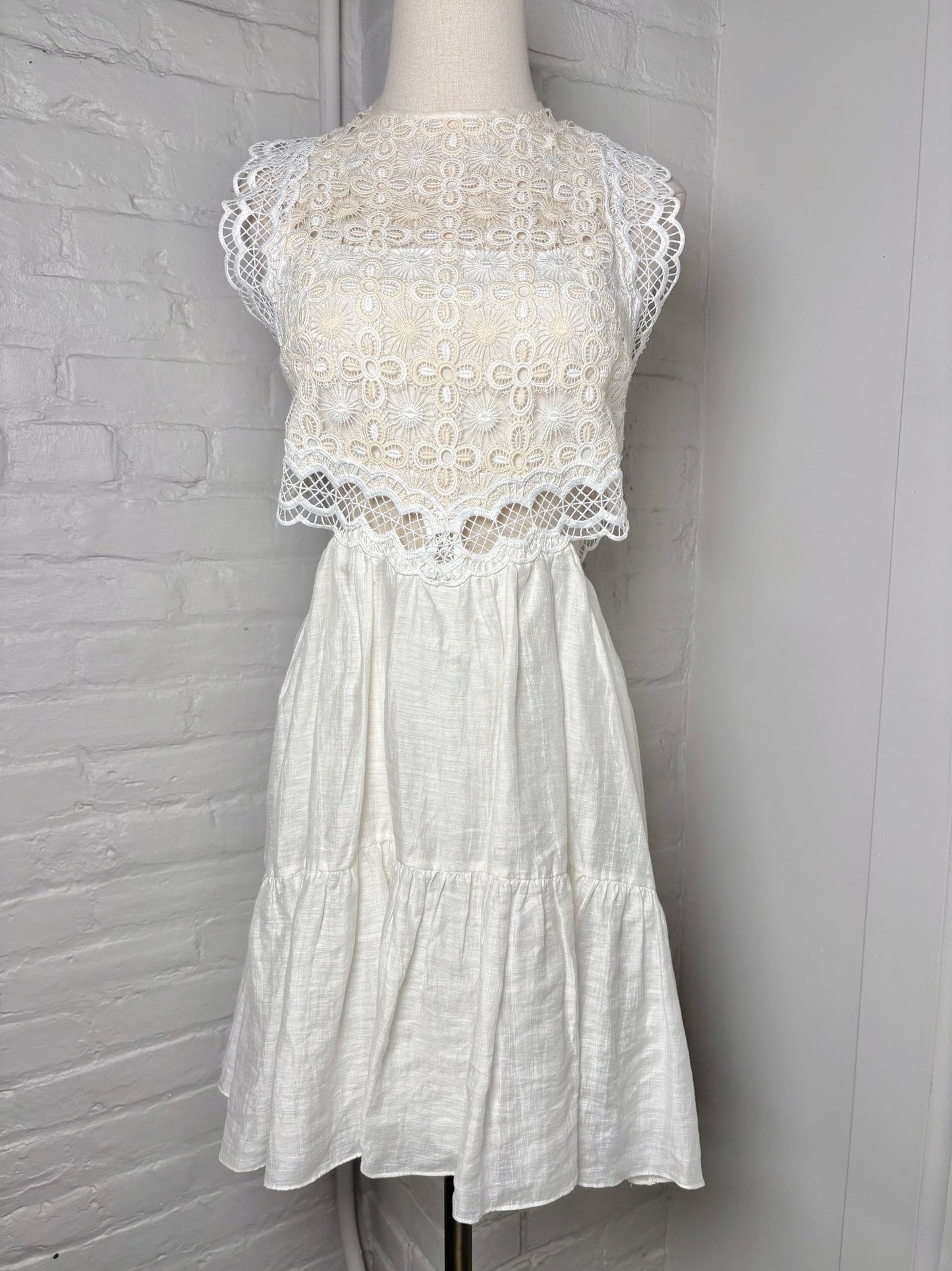 Women Size 36 Sandro White Crochet Not Vintage Dress