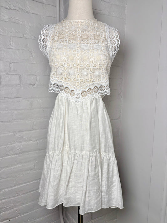Women Size 36 Sandro White Crochet Not Vintage Dress