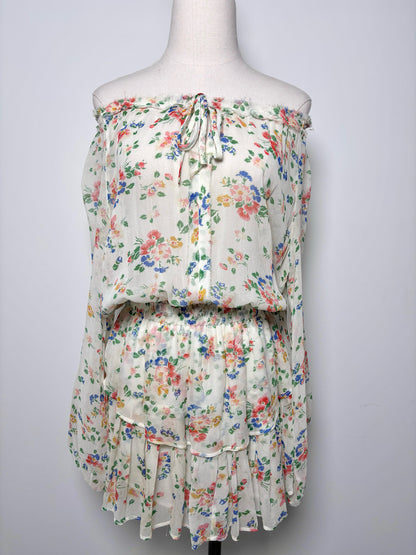 Women Size XS LoveShackFancy Cream, green, blue, red, yellow Floral Silk Dress