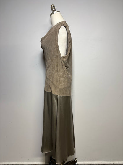 Size 16 Lafayette 148 Brown Solid Women's Leather, Silk Pre-owned, NWT Dress