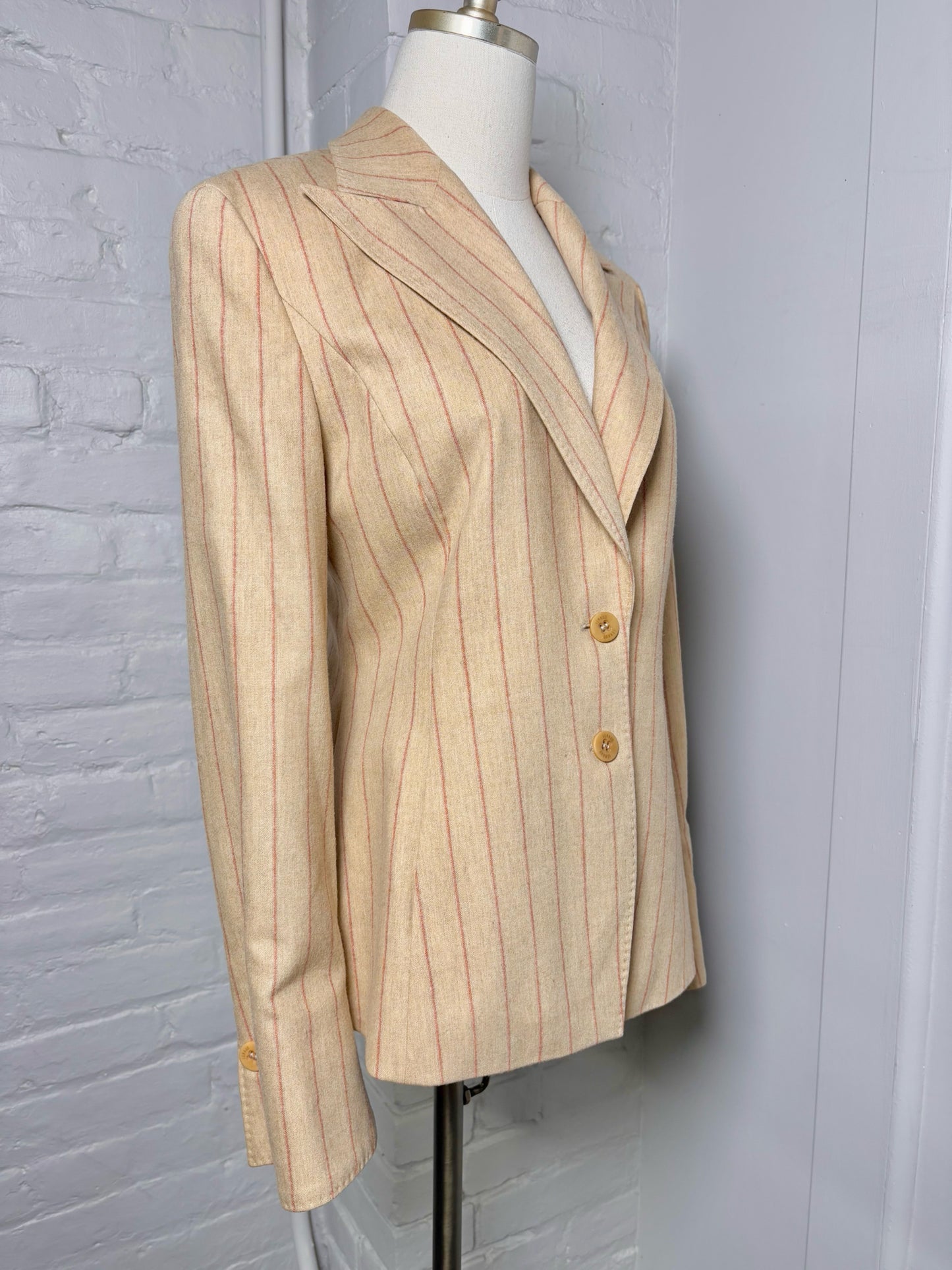 Women Size 40 (8) Feraud Camel Striped Vintage Wool 2 Piece Pant Suit