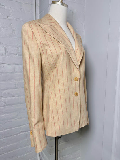 Women Size 40 (8) Feraud Camel Striped Vintage Wool 2 Piece Pant Suit