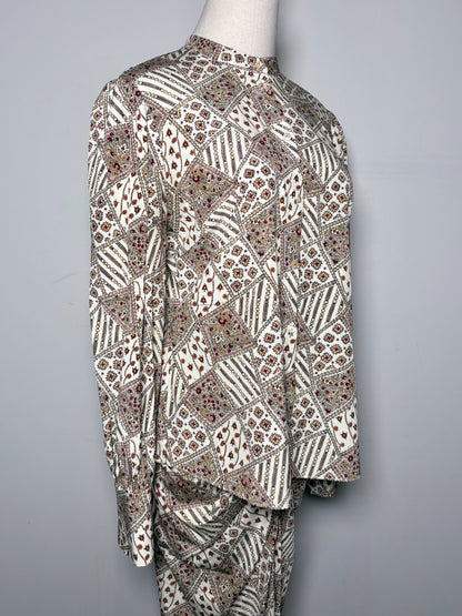 Women Size 8 Veronica Beard Cream Abstract Art Silk, 2-Piece Set