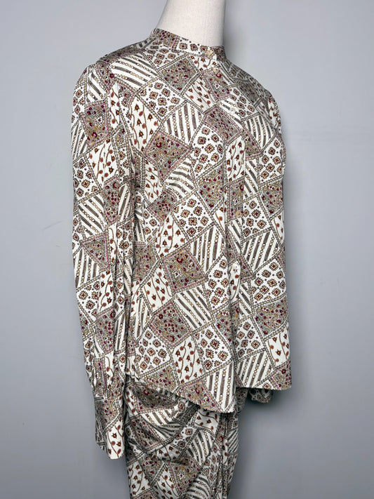 Women Size 8 Veronica Beard Cream Abstract Art Silk, 2-Piece Set