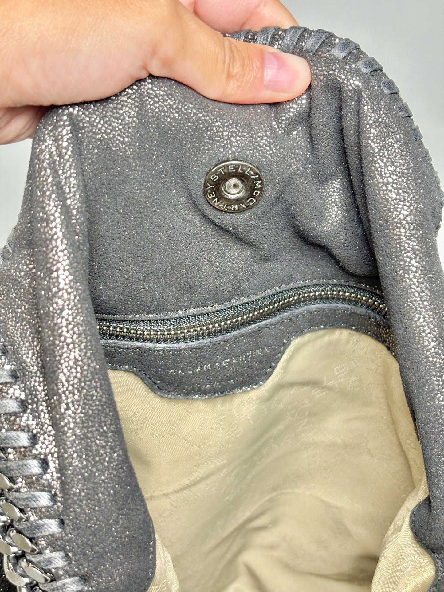 Stella McCartney Metallic Vegan Suede Charcoal Purse