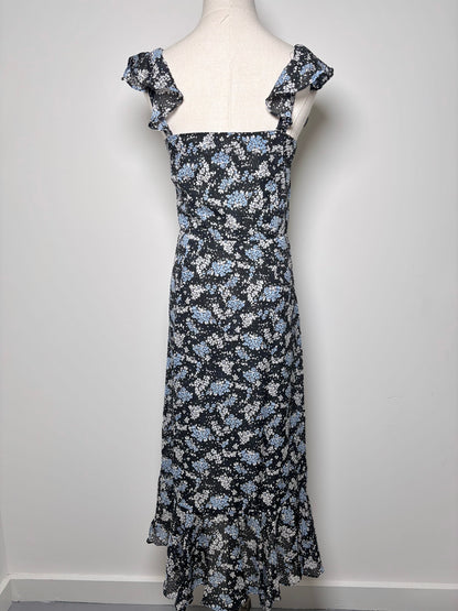 Women Size 2 Veronica Beard Blue, Black, White Floral Silk Dress