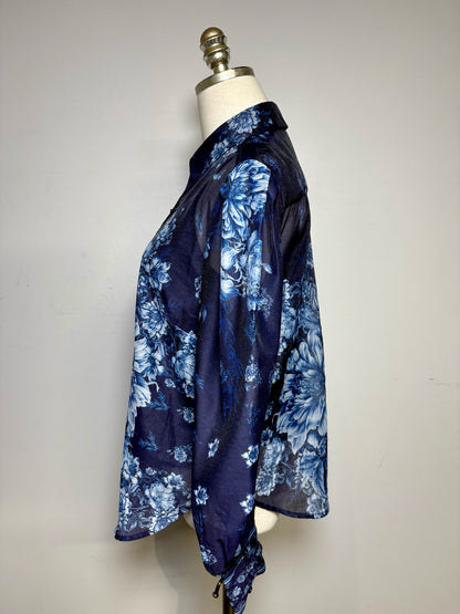 Size 12 Karen Millen Navy Blue & White Floral Women's Polyester Pre-owned Top