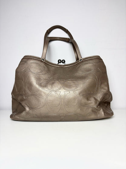 Coach Gunmetal Silver Stitched Logo Vintage Satin-Lined Pre-owned Women's Purse