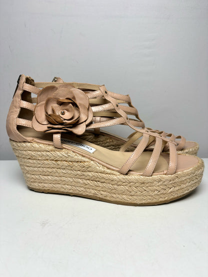 Women's Shoe Size 39 Jimmy Choo Pulse Cage Beige Leather Rare Pre-Owned Espadrille Wedge Sandals
