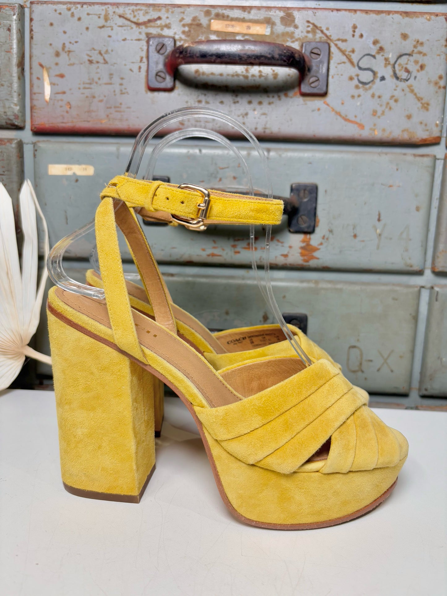W Shoe Size 6 Coach Yellow Suede Heels
