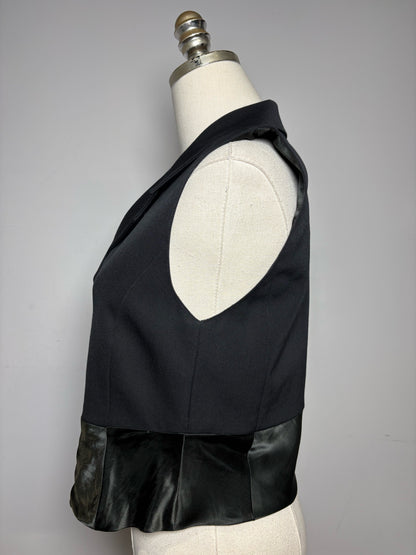 Size 6 Women Atsuro Tayama Black Wool w/Satin Panels Japanese Design Pre-owned Vest