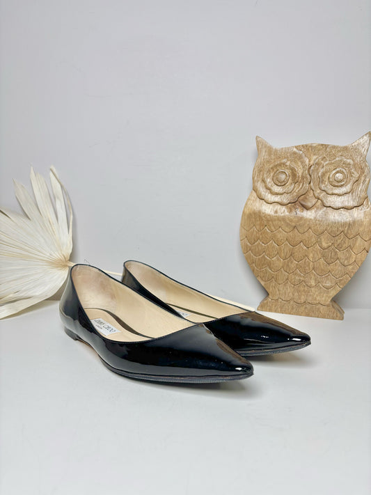 W Shoe Size 39 (9.5) Jimmy Choo Black Leather Patent Flats