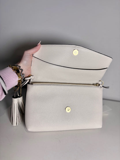 Women's Tory Burch McGraw Pebble Grain Leather Pre-owned, NWT Bone Cowhide Purse