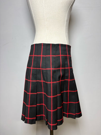 Women's Size 6 Alice + Olivia Black & Red Plaid Pleated Pre-Owned Mini Skirt