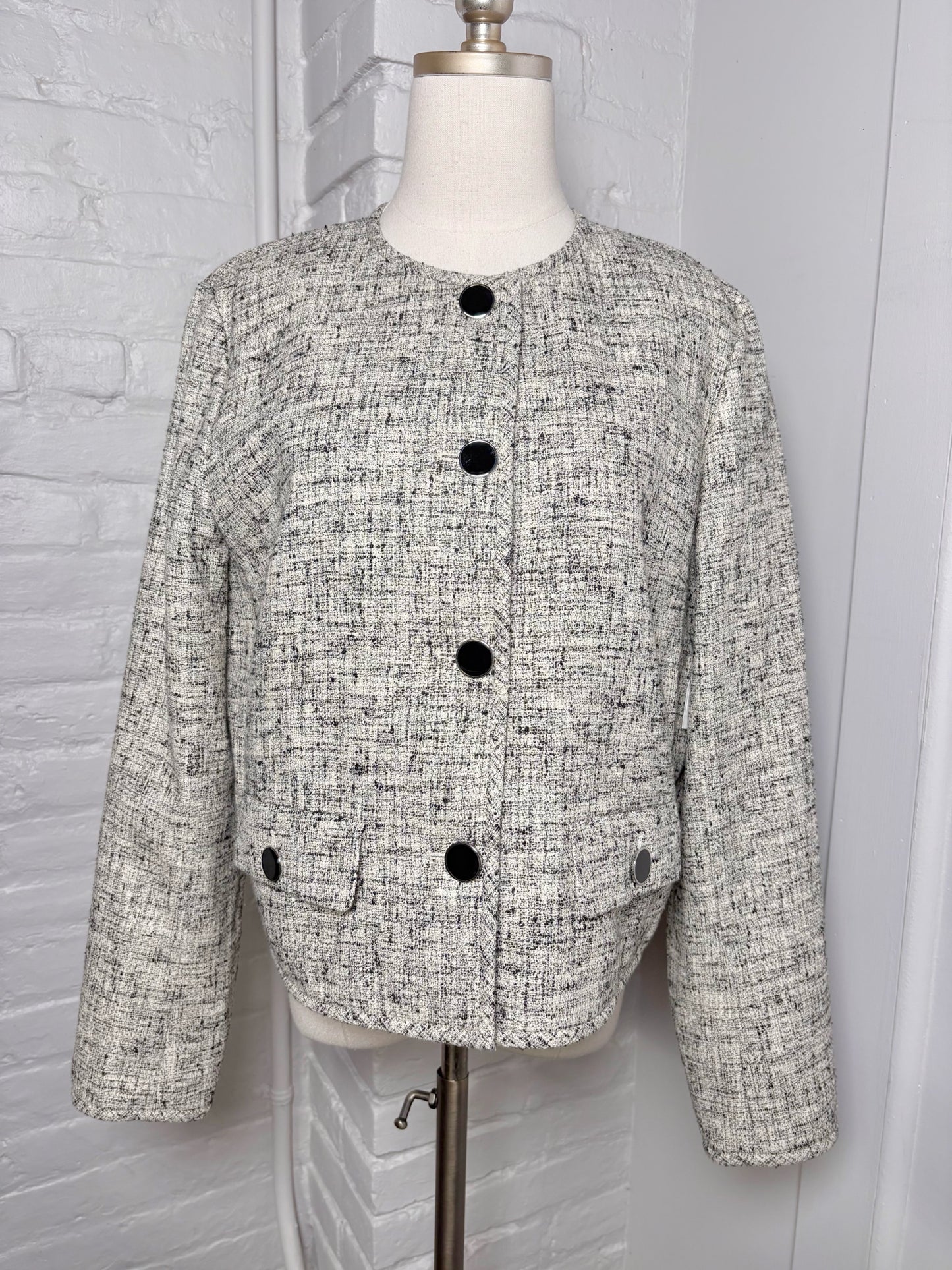 Women Size L Lafayette 148 Black Tweed Linen Jacket