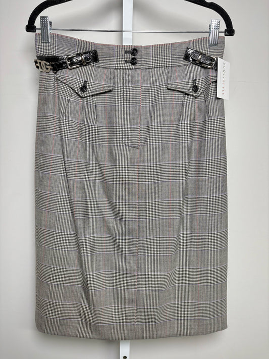 Dolce & Gabbana Gray Plaid Silver Logo Buckles Skirt