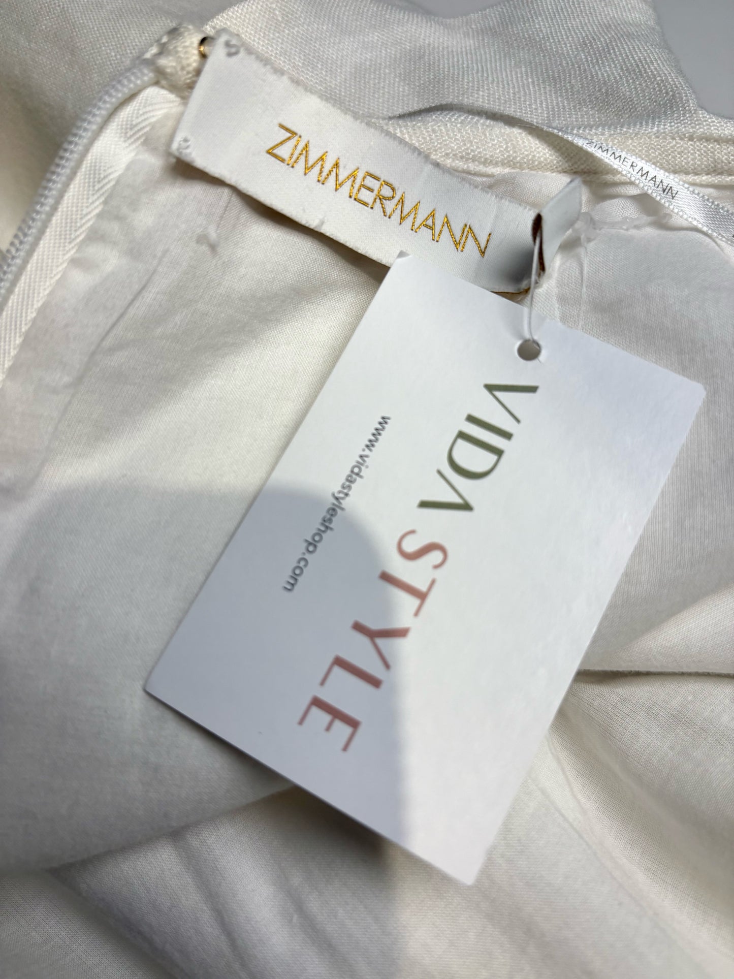Women Size 0 Zimmermann Ivory Pure Linen Pre-Owned Lovestruck Cutout Halterneck Midi Dress