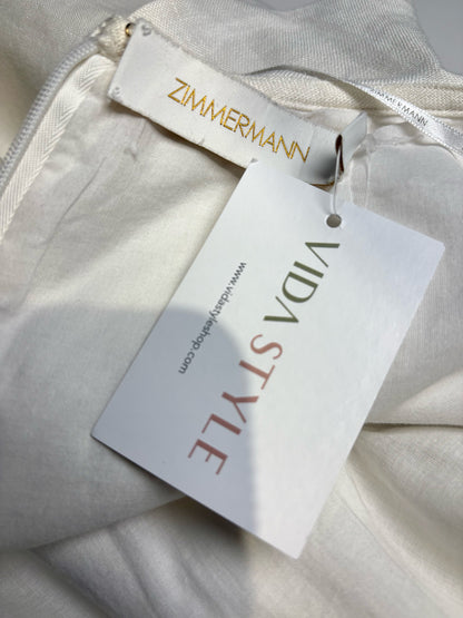 Women Size 0 Zimmermann Ivory Pure Linen Pre-Owned Lovestruck Cutout Halterneck Midi Dress