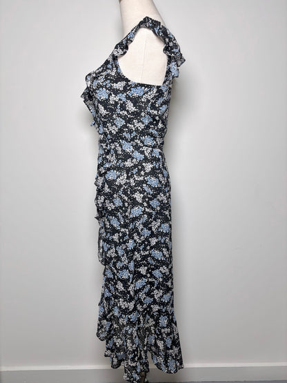 Women Size 2 Veronica Beard Blue, Black, White Floral Silk Dress