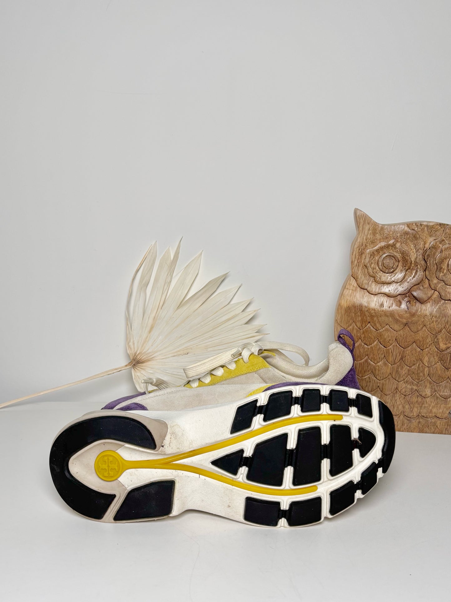 W Shoe Size 9.5 Tory Burch Yellow, Purple Leather Suede Sneakers