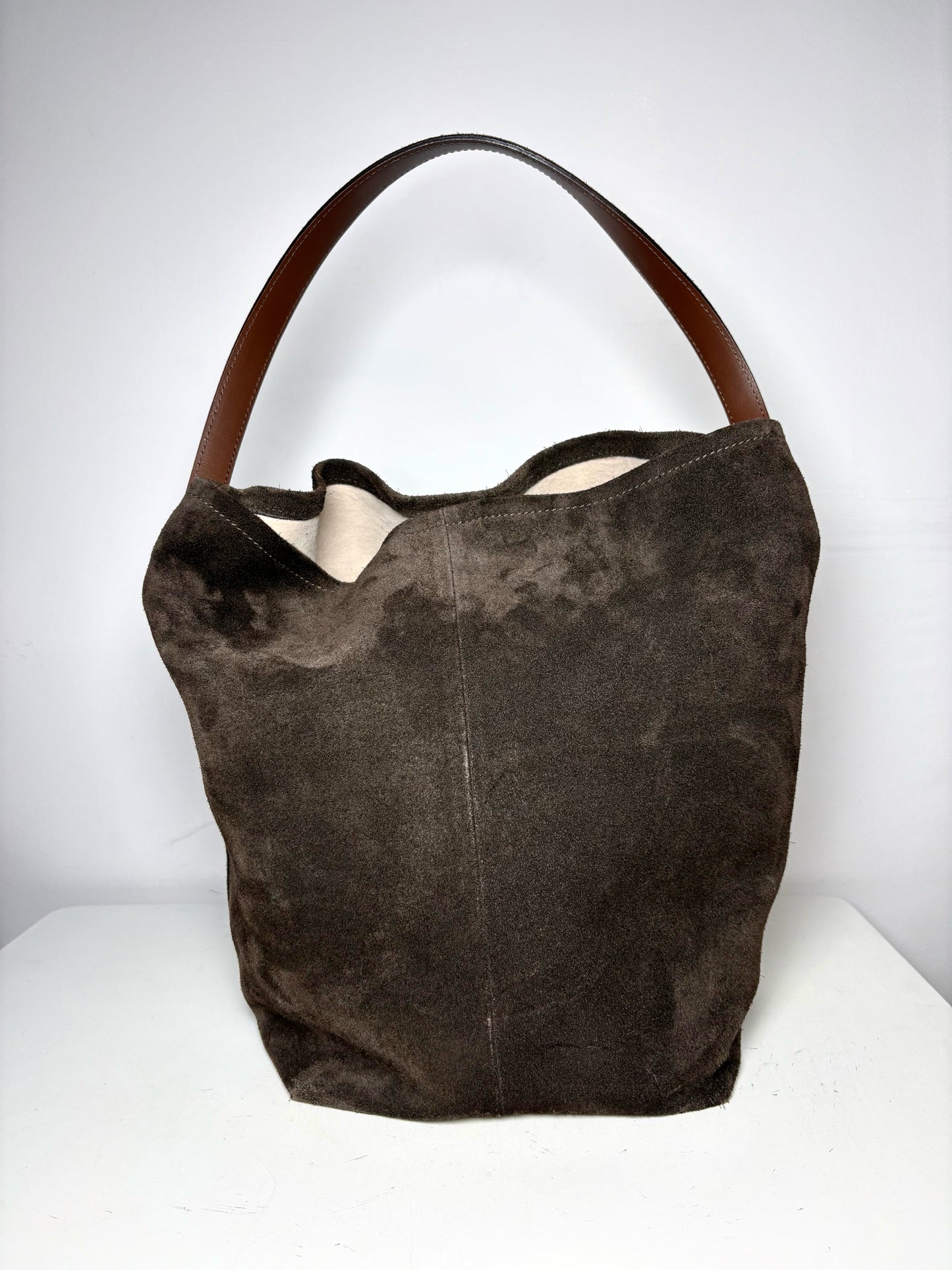Simons Brown Suede Leather Shoulder Bucket Bag Pre-owned