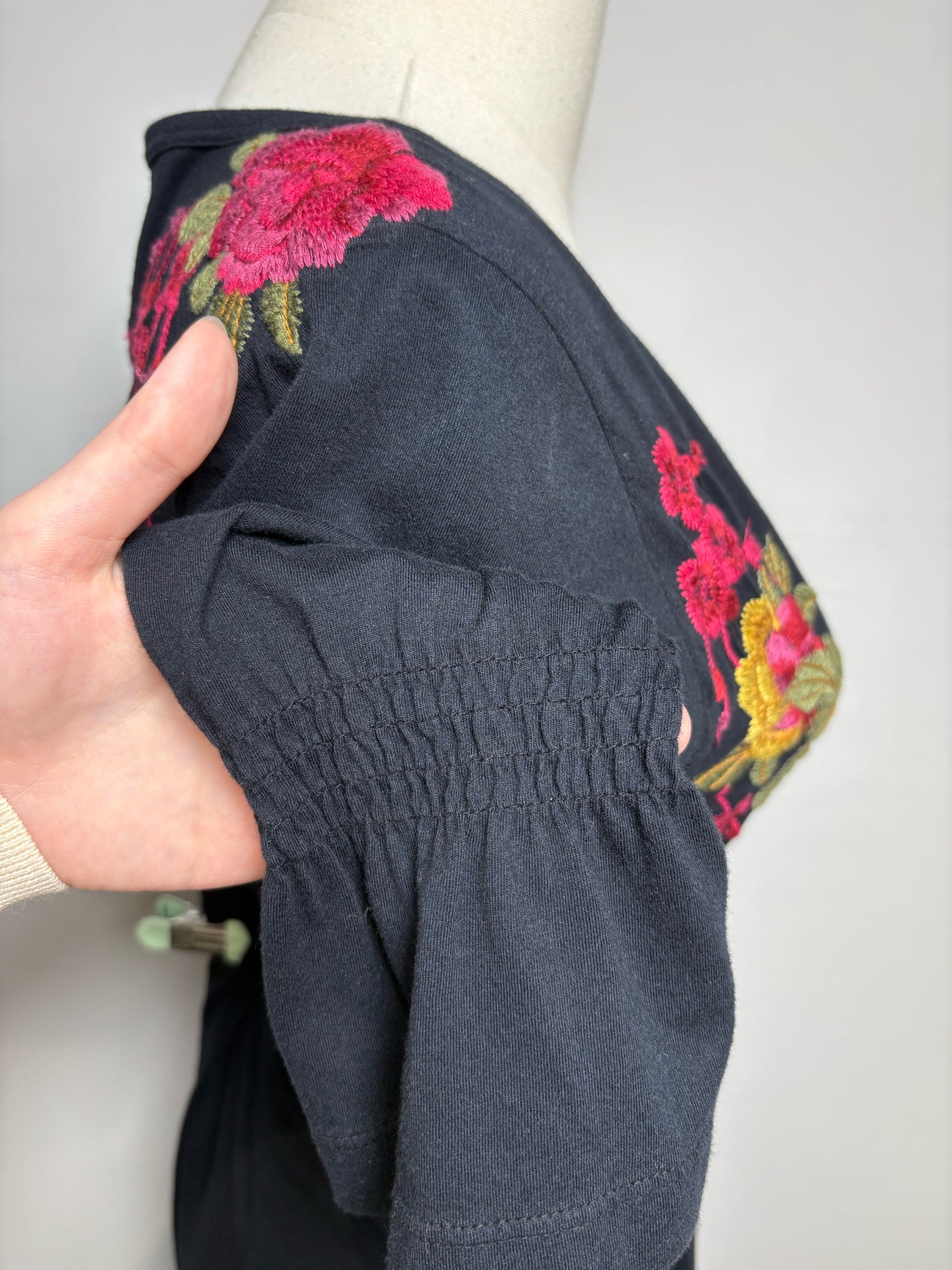 Women Size M JW Los Angeles Black Floral Embroidered Pure Cotton Pre-Owned Dress