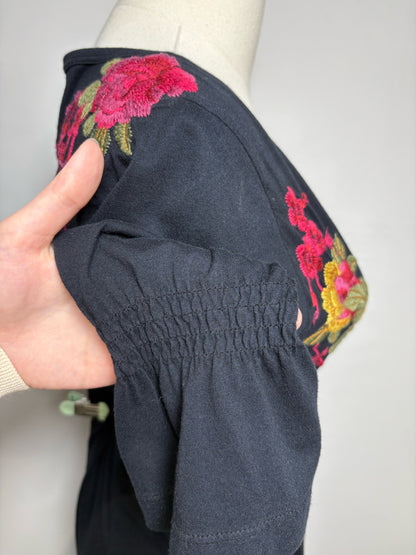 Women Size M JW Los Angeles Black Floral Embroidered Pure Cotton Pre-Owned Dress