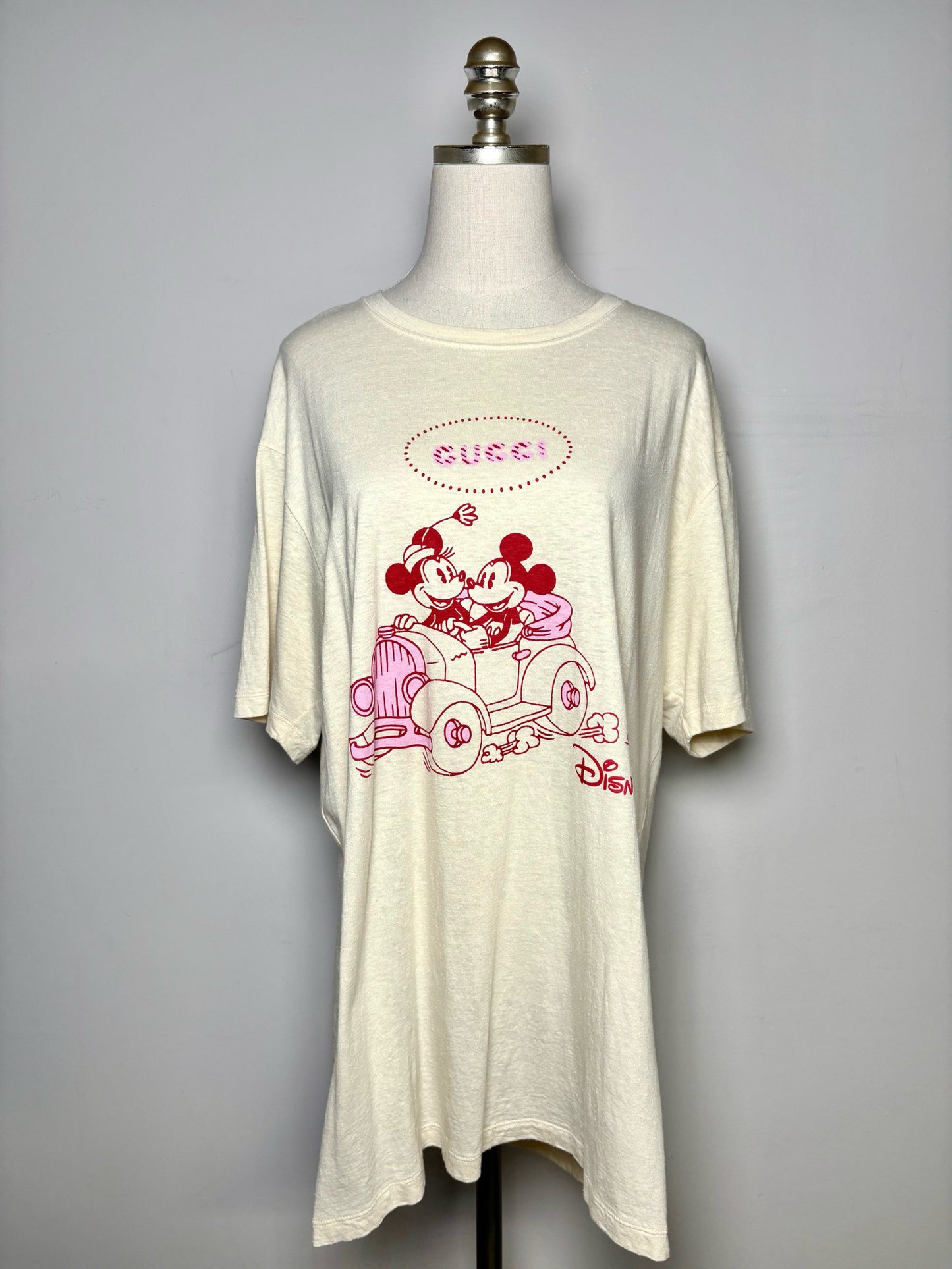 Women Size L Gucci x Disney Rat Collection Ivory Print Pre-owned Linen T-shirt