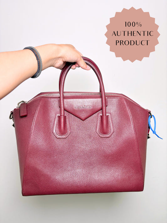 Leather Givenchy Grained Leather Pre-owned Burgundy Goatskin Medium Purse